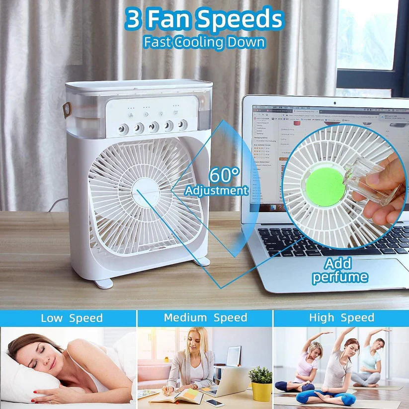 Portable 4-in-1 Mini Air Cooler Fan- With Water Spray - Image 5