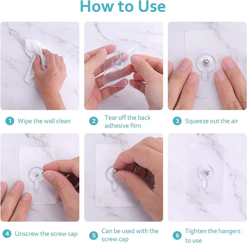 Adhesive Wall Hooks, No-Drilling Waterproof Screw for Hanging - Image 5
